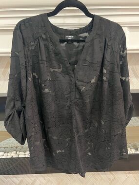 torrid Sheer Black Floral Lace V-Neck 3/4 Sleeve Blouse 2X 18-20